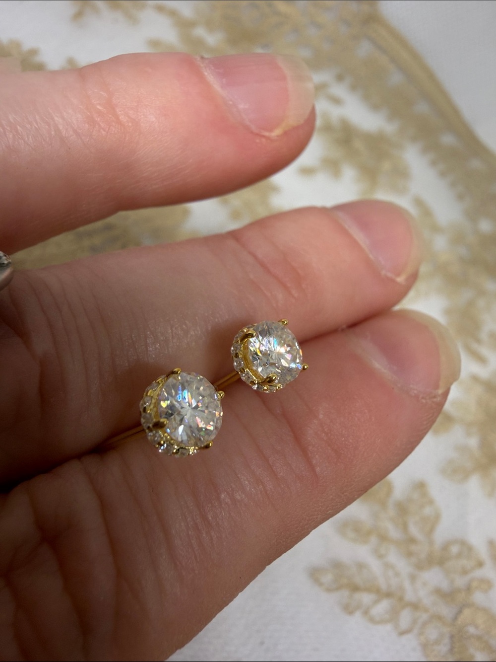 925 Sterling Silver 18K Gold Moissanite Pavé Accent Stud Earrings 1 CTW